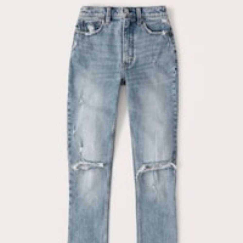 New A&F 90's High Rise Skinny Jean Medium Ripped Wash Size 34 Short